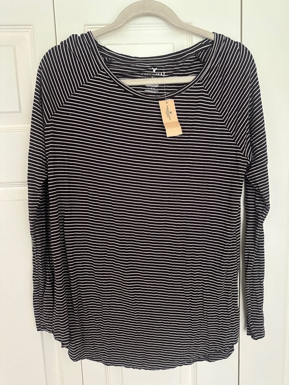 American Eagle Outfitters Super Soft Burgundy  and White Striped Long-Sleeve Tee